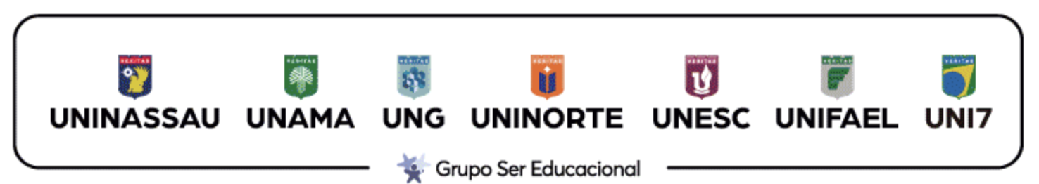 Marcas do Grupo Ser Educacional: UNINASSAU, UNAMA, UNG, UNINORTE, UNESC, UNIFAEL e UNI7